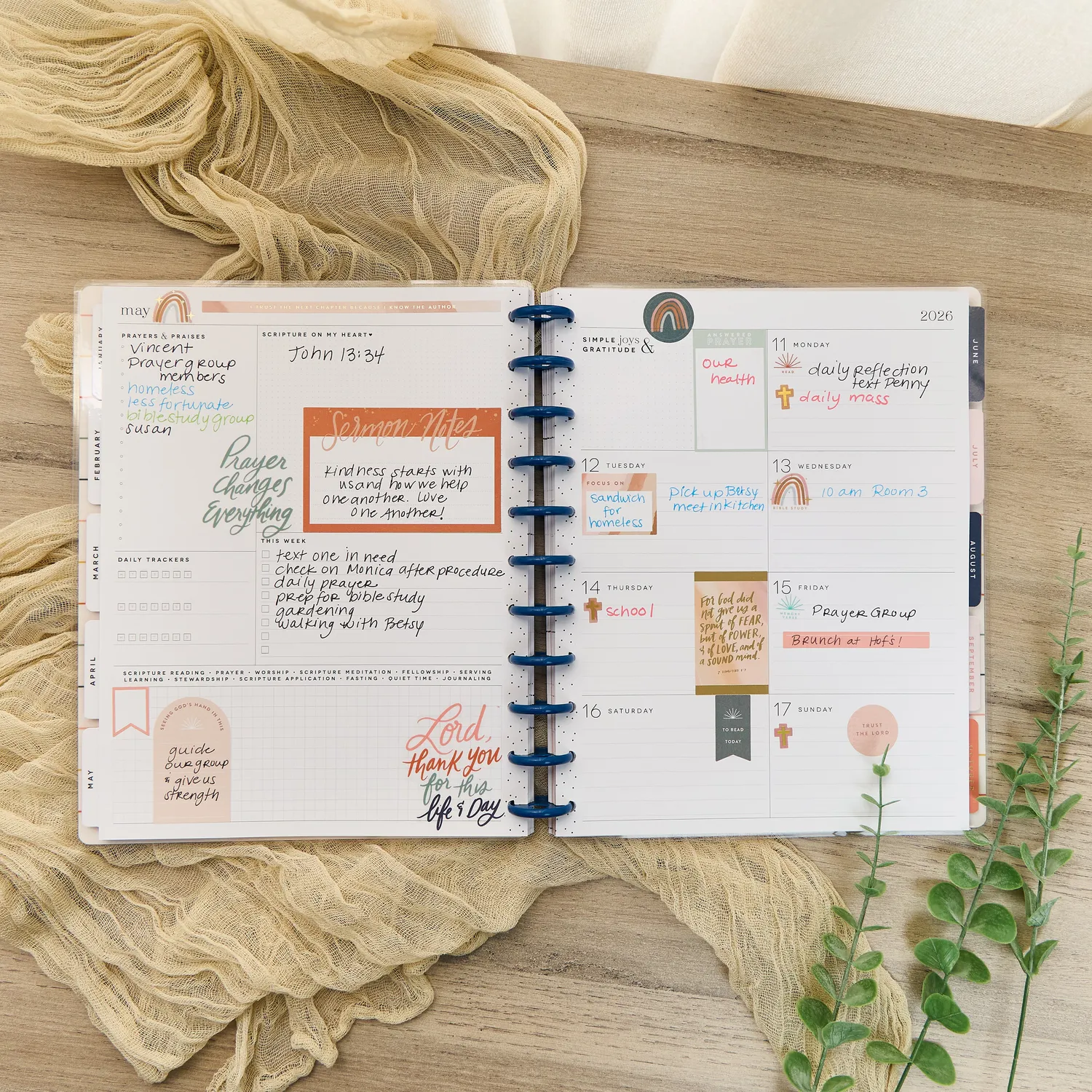 Happy Planner Watercolor Grace Faith 2026 agenda Big 12 mois prière