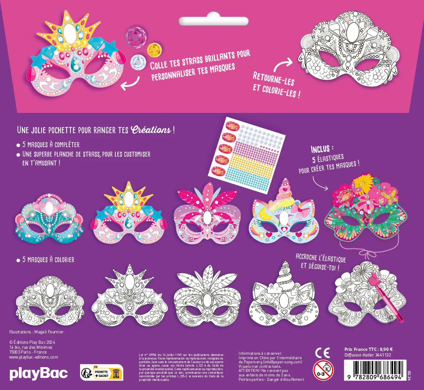 Frigobloc Mes masques en strass Carnaval pochette 5 masques