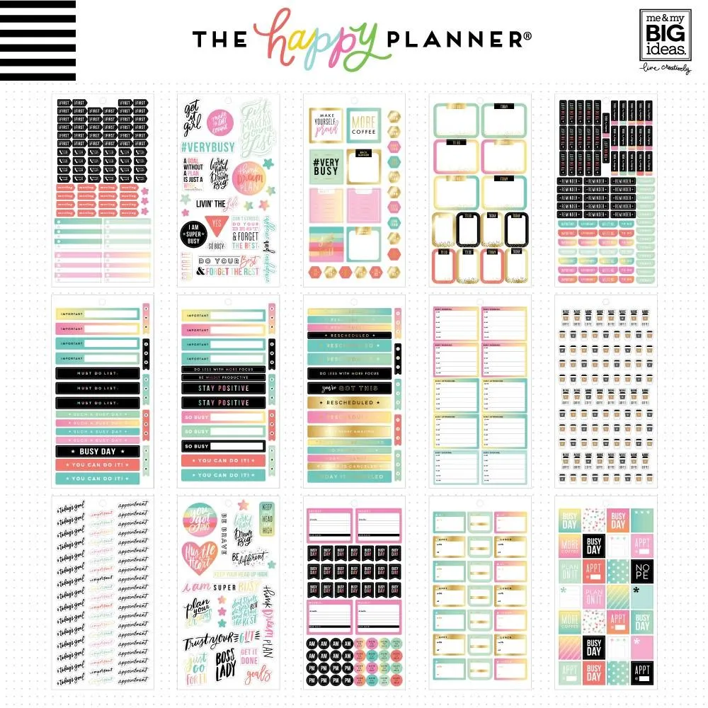 Happy Planner Productivity Mini autocollants x875 doré