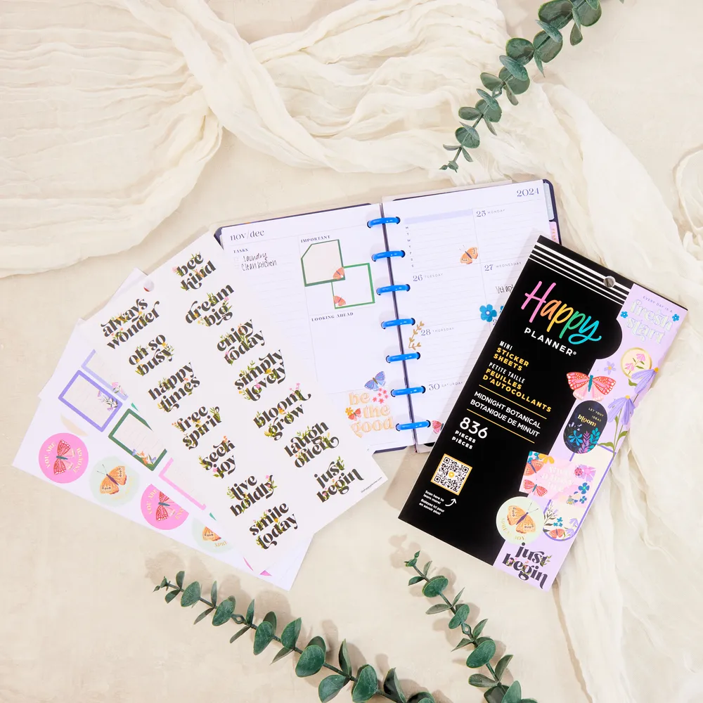 Happy Planner Midnight Botanical stickers Mini 30 feuilles nuit