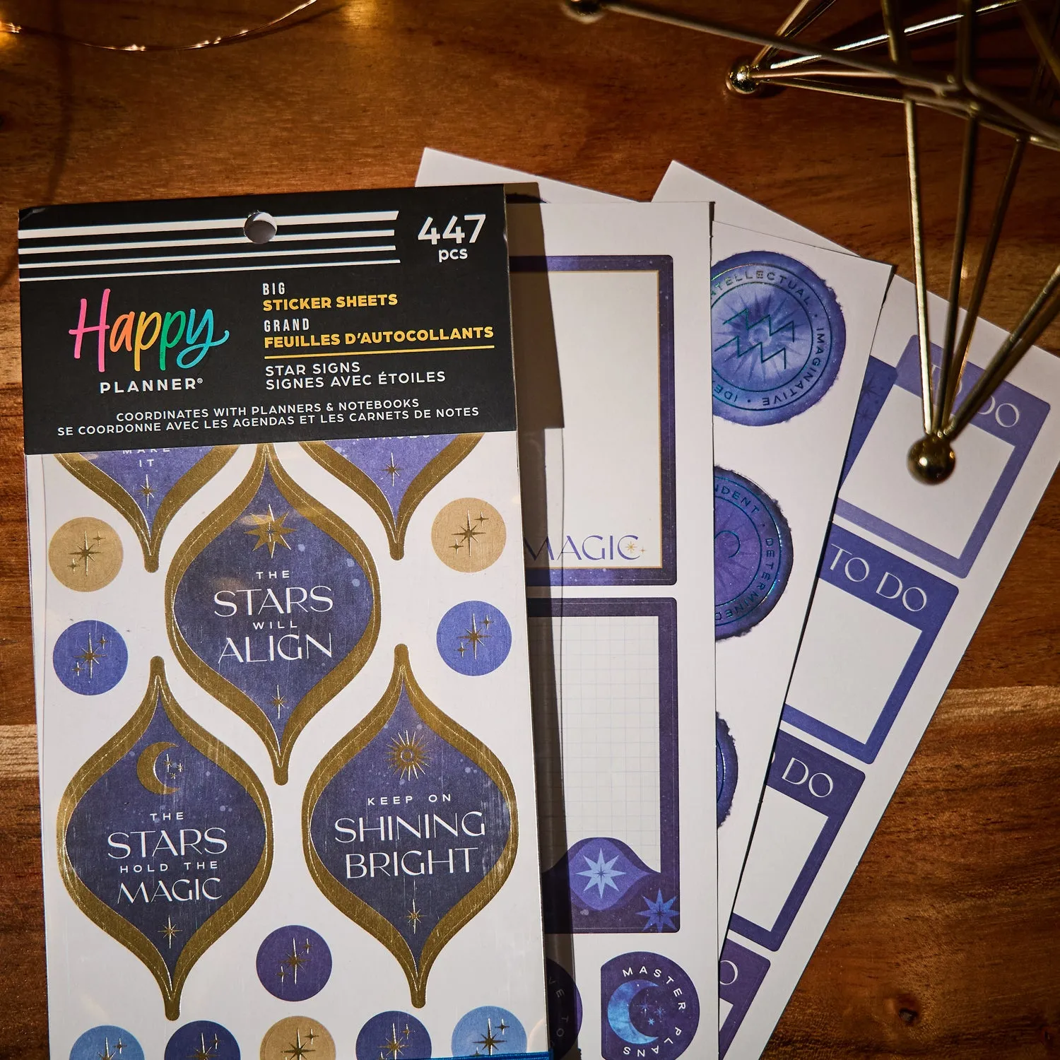 Happy Planner Star Signs stickers Big 447 bleu doré