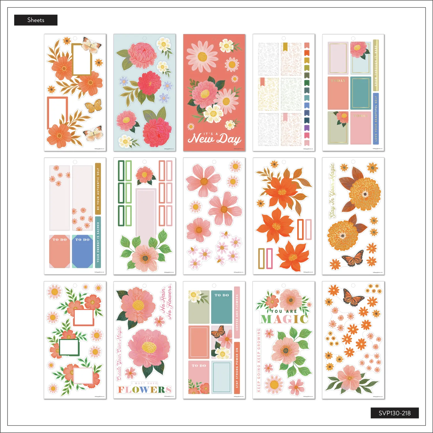 Happy Planner Paper Raven Co stickers Classic 344 floral doré