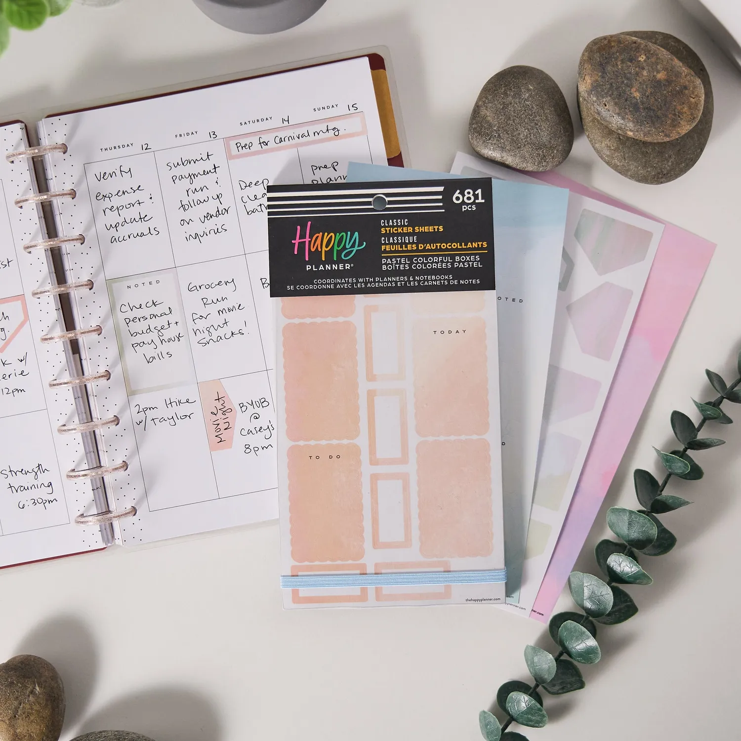 Happy Planner Pastel Colorful Boxes stickers value pack 30 feuilles pastel