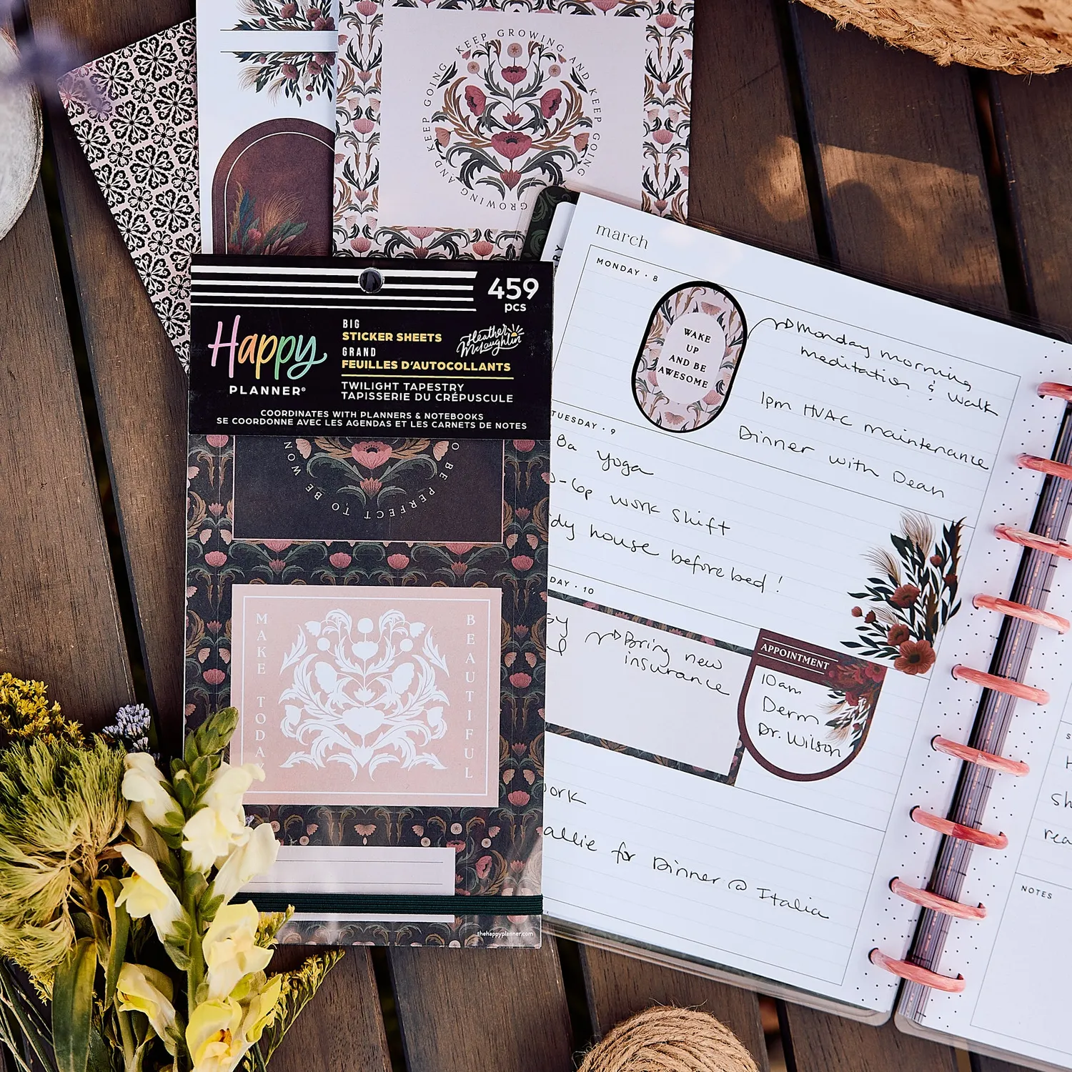 Happy Planner Twilight Tapestry stickers Big 30 feuilles floral