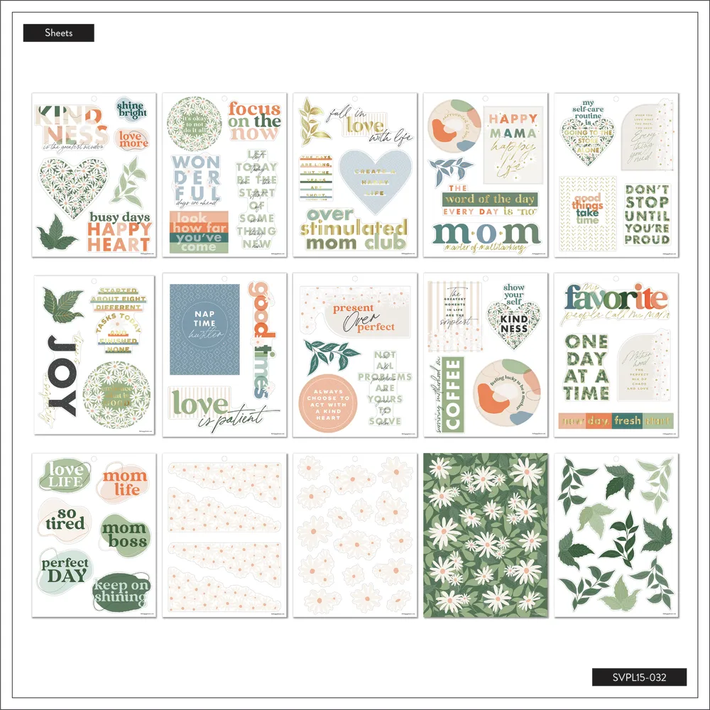 Happy Planner Apricot & Sage Mom stickers grand 97 floral doré