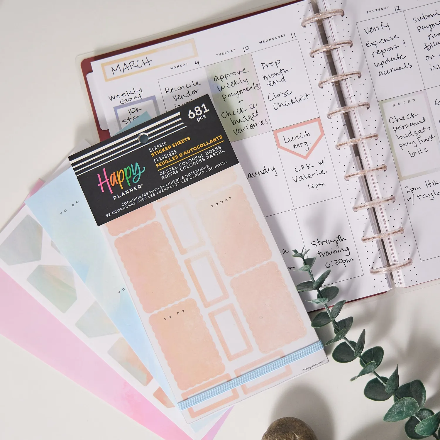 Happy Planner Pastel Colorful Boxes stickers value pack 30 feuilles pastel