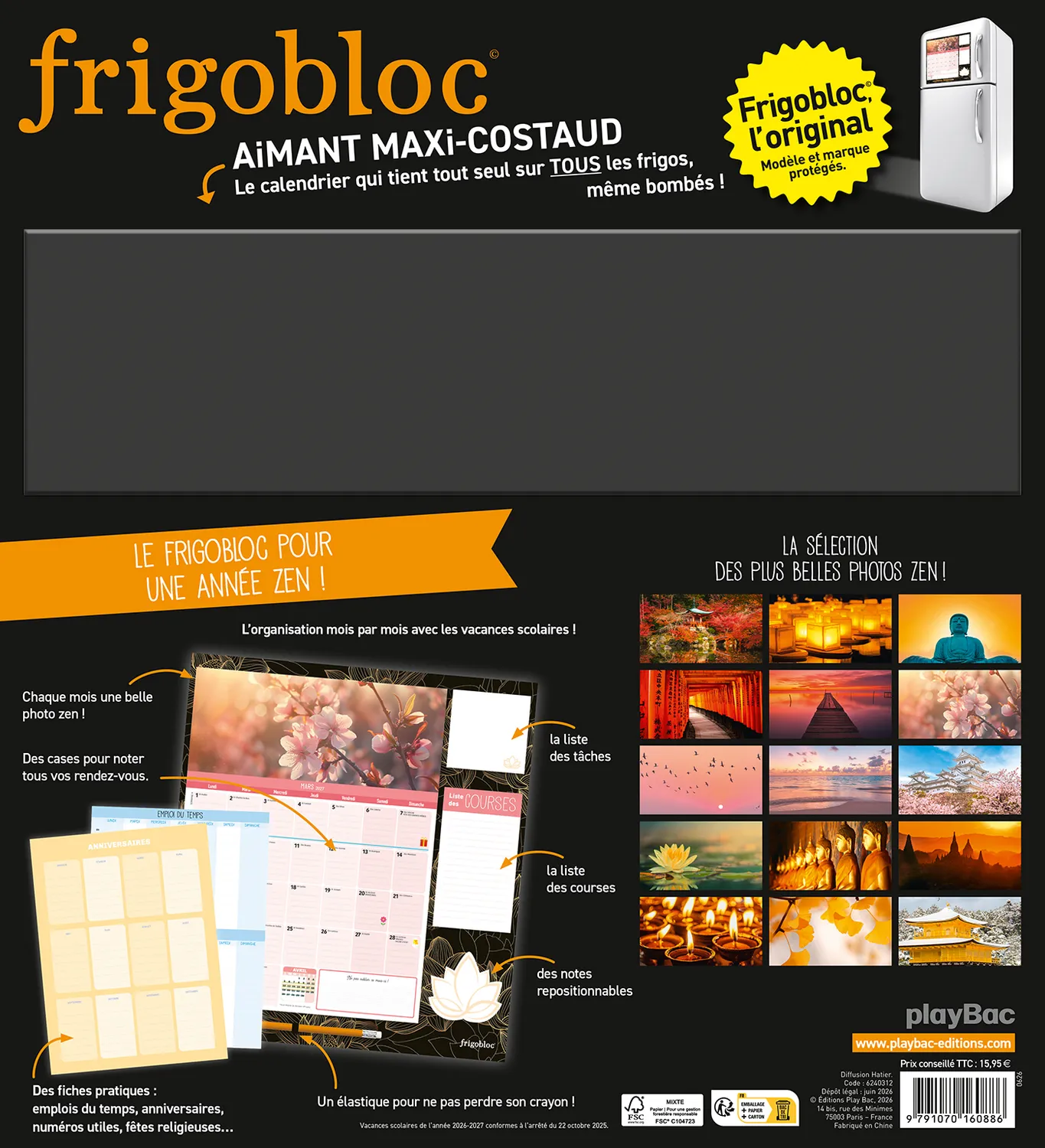 Frigobloc Mensuel Année zen calendrier familial sept 2026-déc 2027