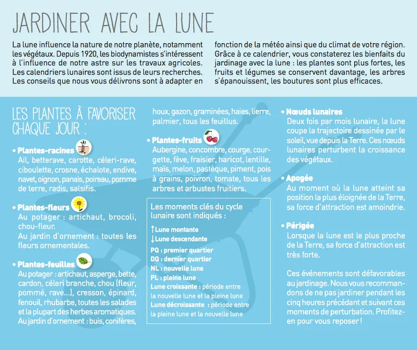 Frigobloc Jardiner avec la lune calendrier familial aimanté