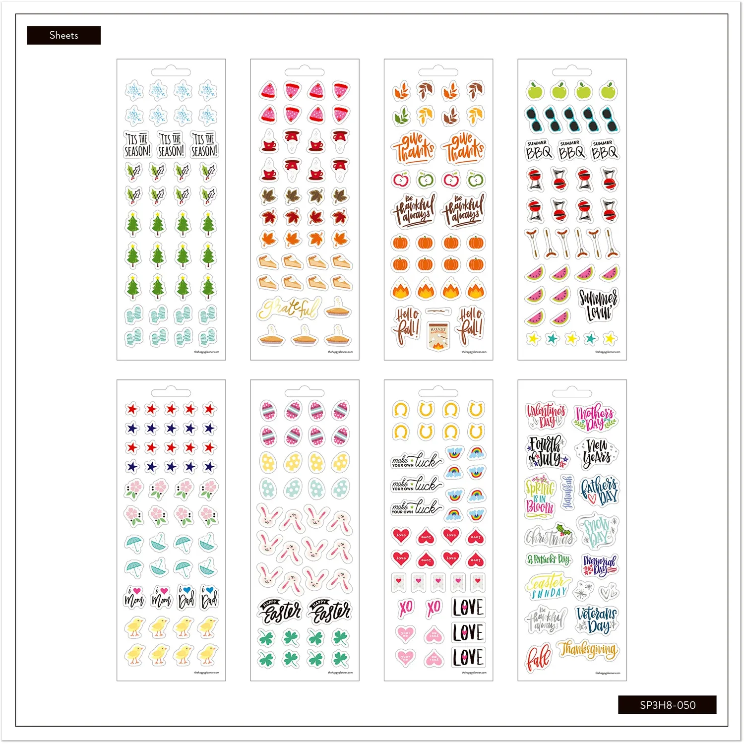 Happy Planner Seasons stickers agenda 8 planches saisonnières