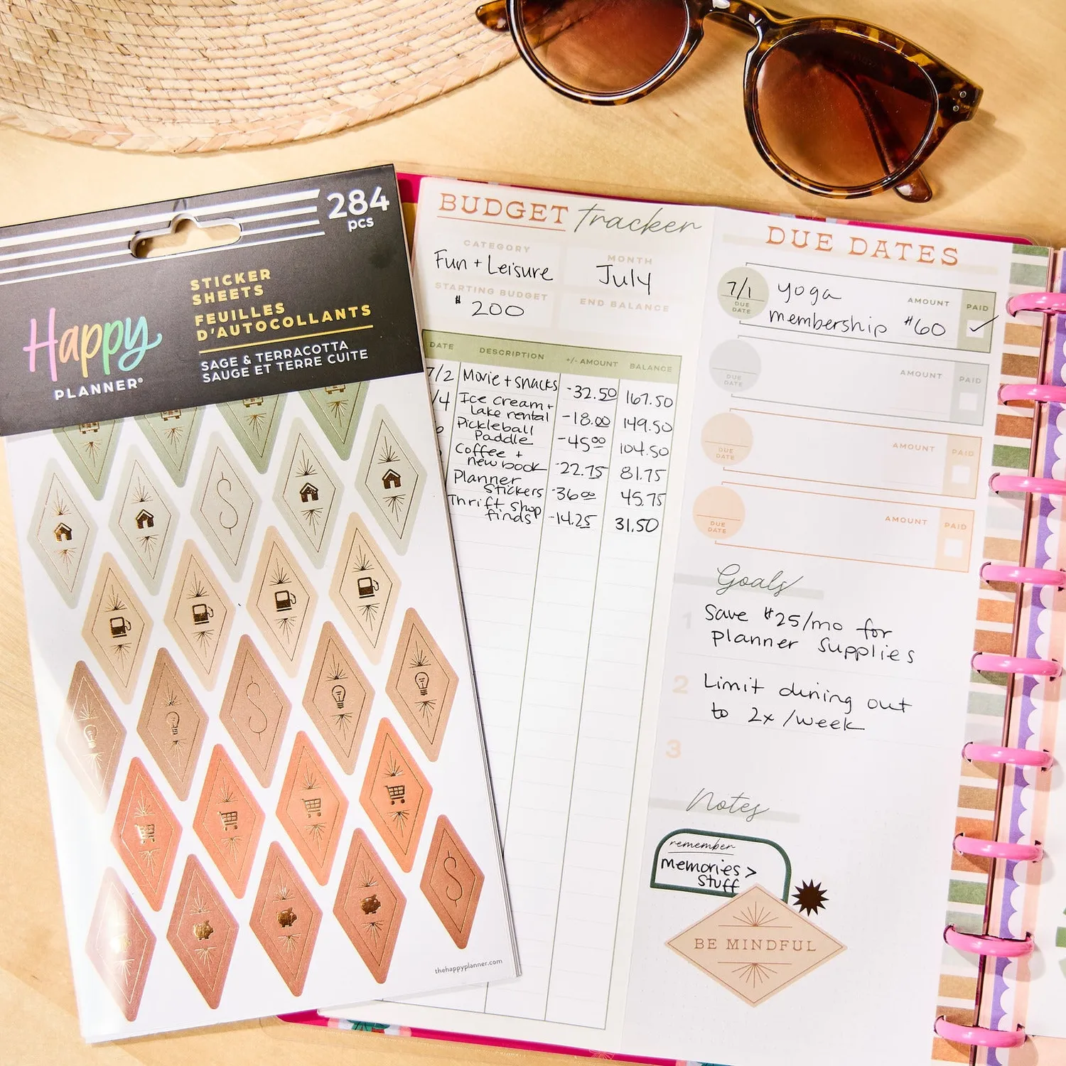 Happy Planner Sage & Terracotta stickers budget x10