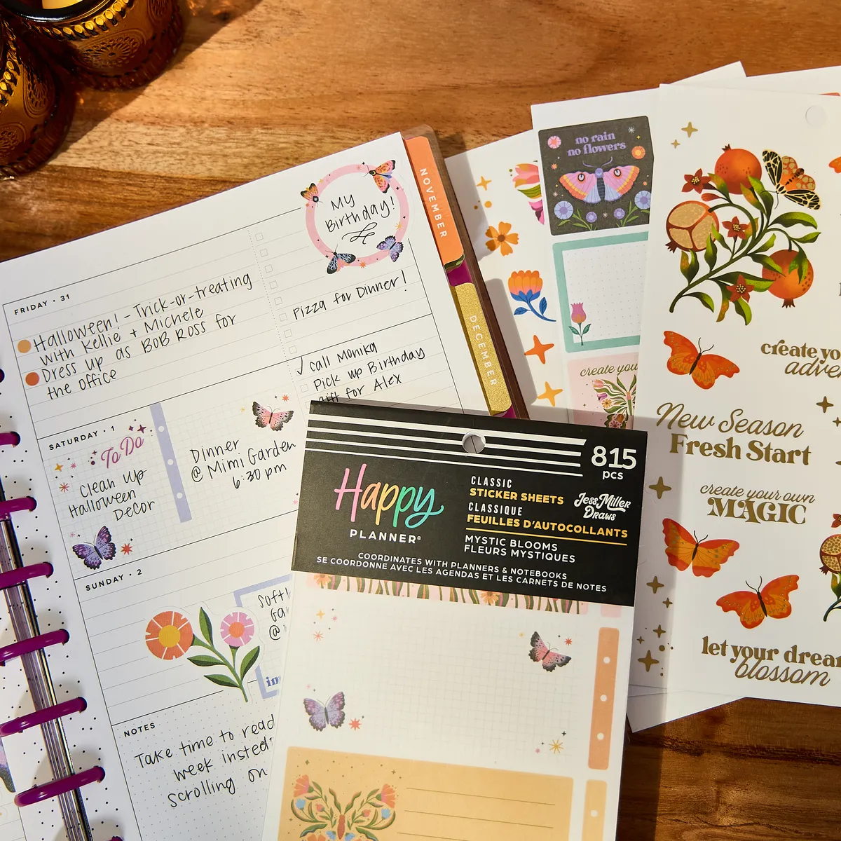 Happy Planner Mystic Blooms stickers déco fleurs Classic 815