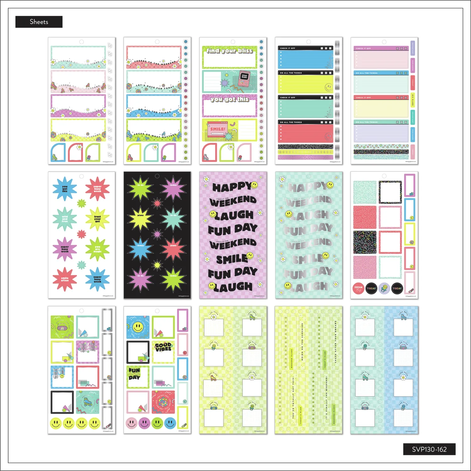Happy Planner 90s Mini carnet stickers 786 rétro doré