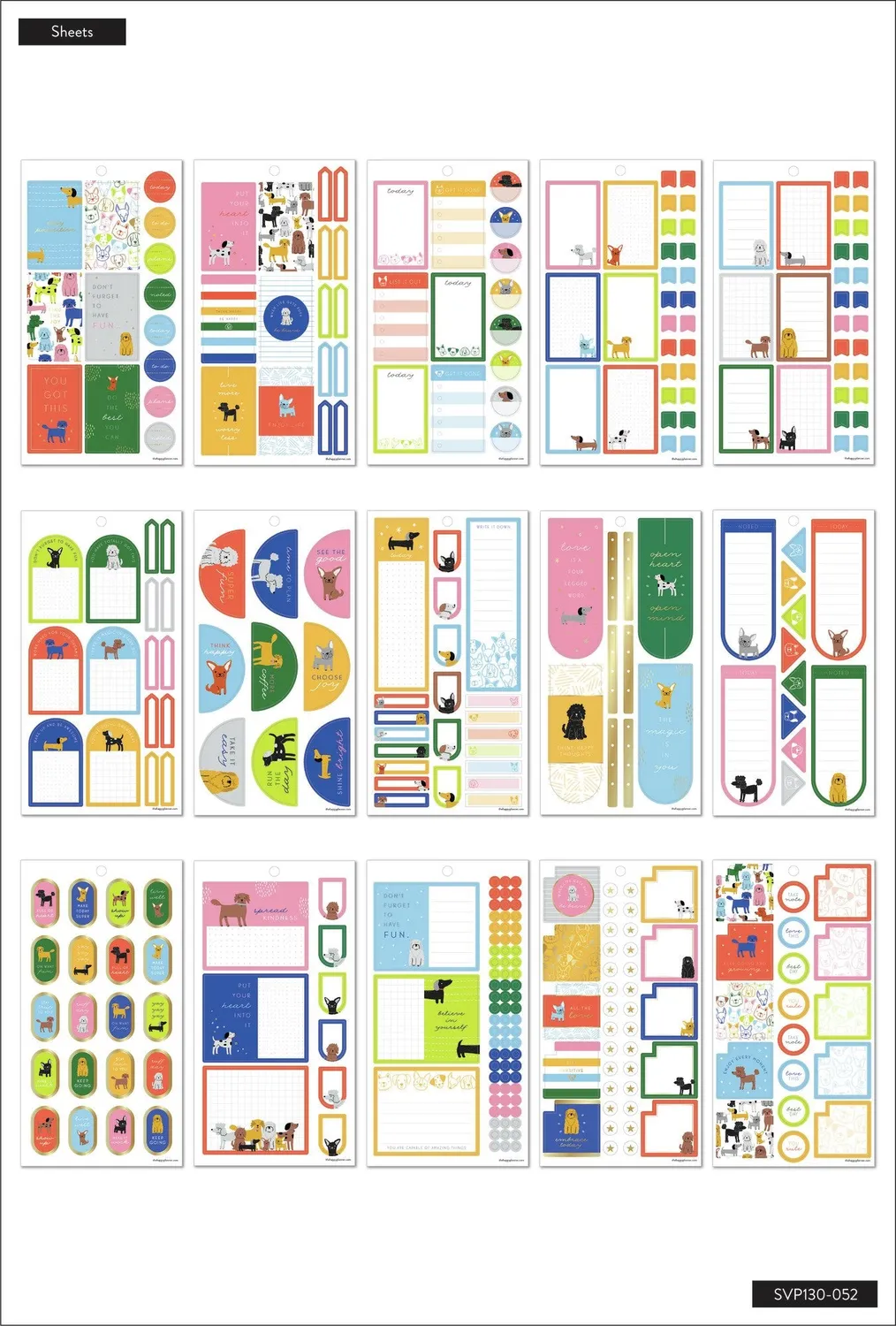 Happy Planner Colorful Dogs stickers agenda 30 planches 708 pièces