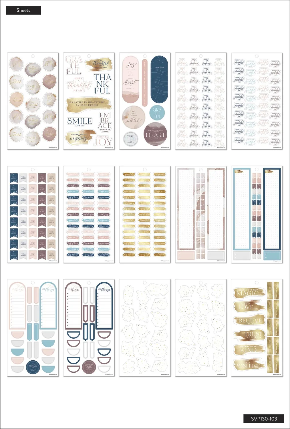Happy Planner Value Pack Gratitude stickers 843 motifs doré