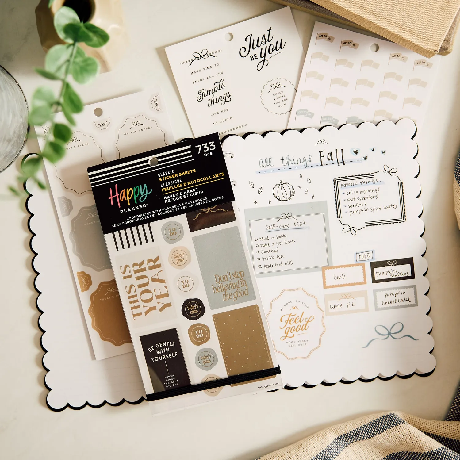 Happy Planner Haven & Heart stickers value pack 30 planches neutres