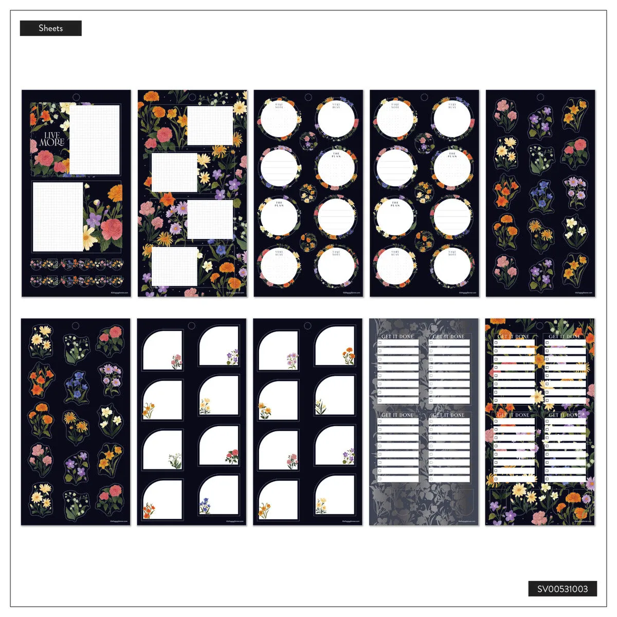 Happy Planner Dark Garden stickers Big floral 313 doré