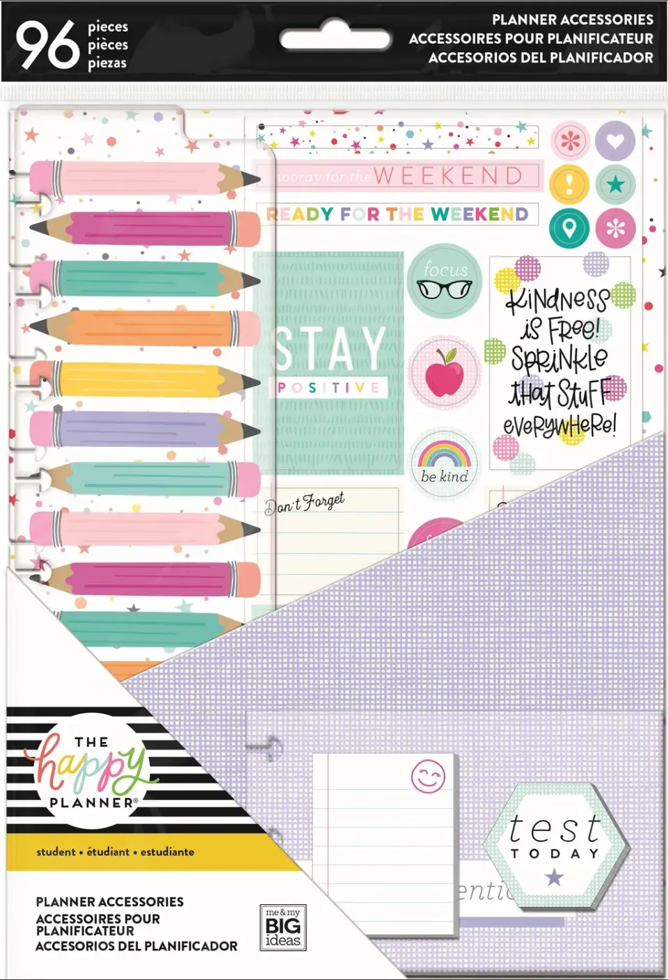 Happy Planner Stay Positive Student pack accessoires Classic 96 pièces