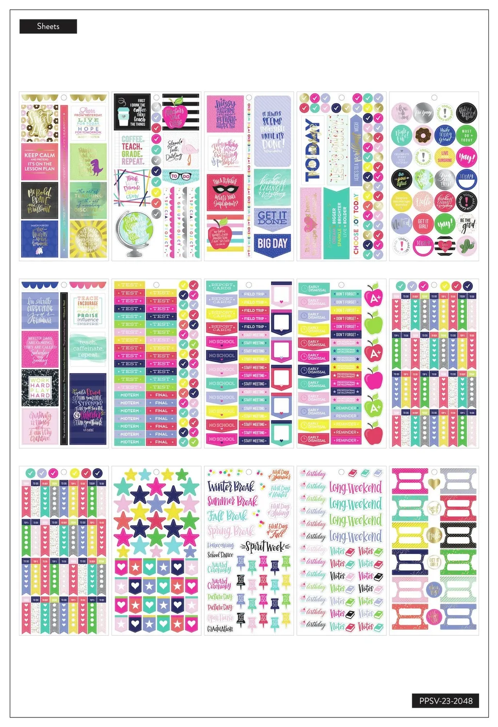 Happy Planner Sweet Life BIG Teacher stickers 1192 foil doré