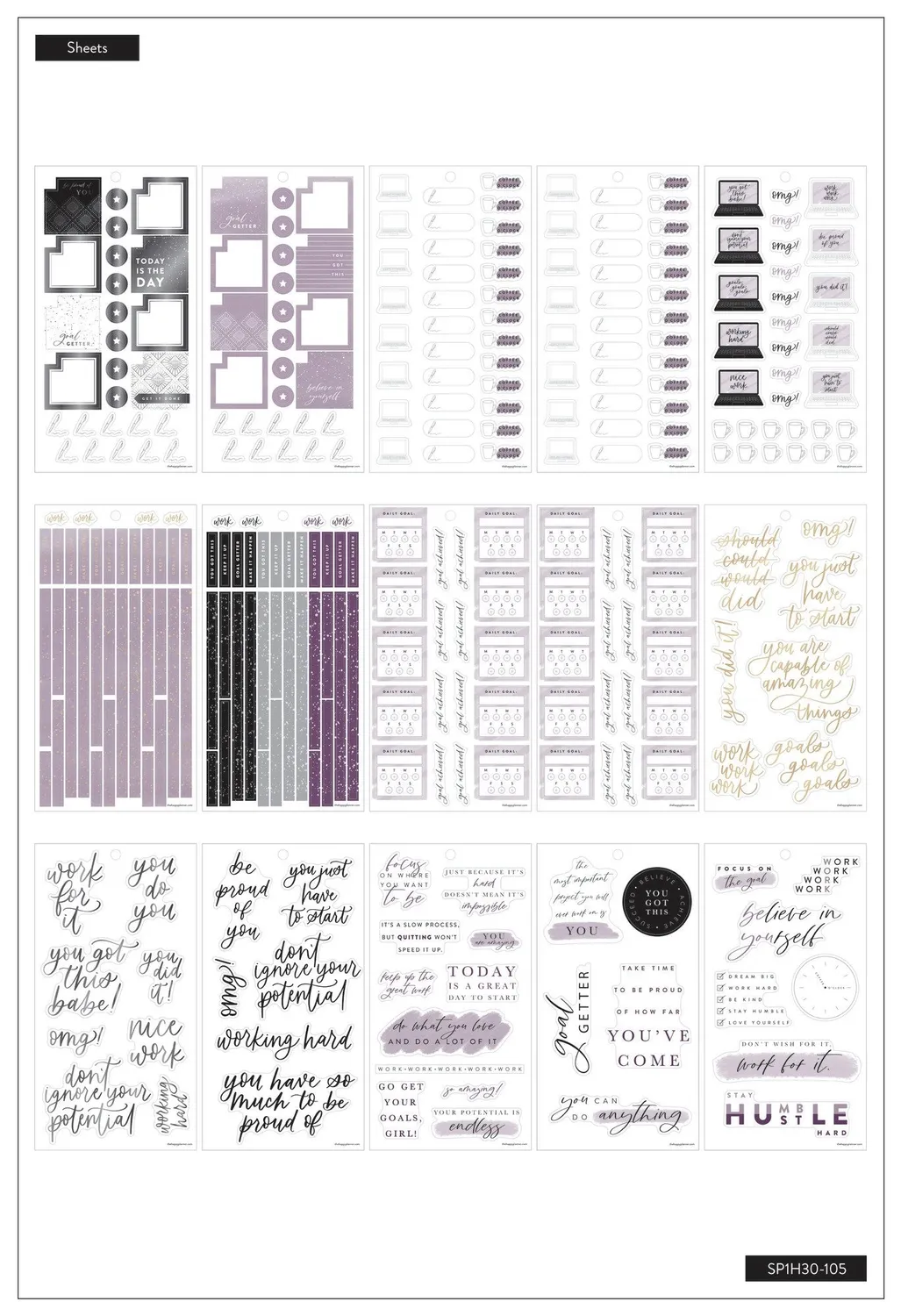Happy Planner Girl With Goals stickers 701 pièces violet doré