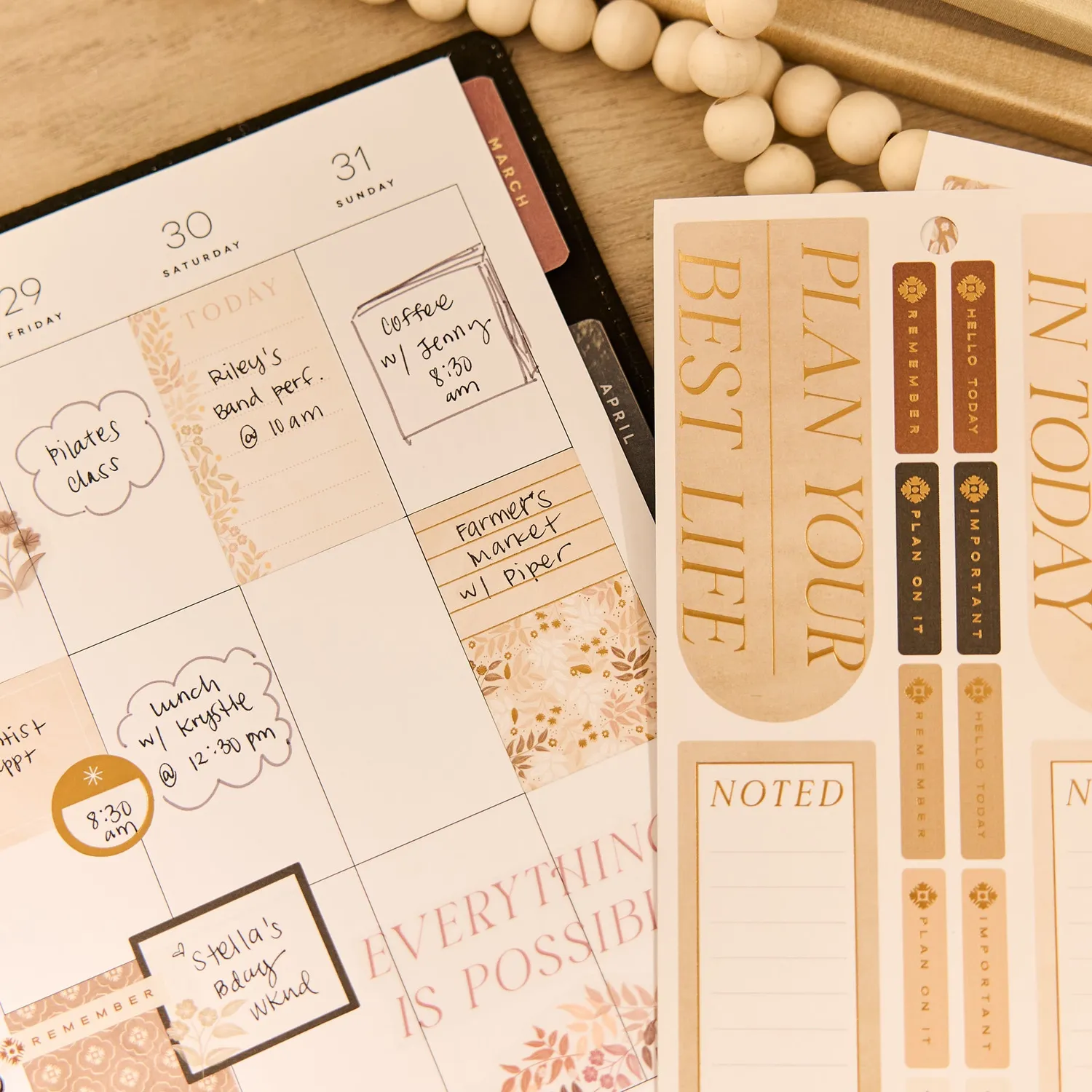 Happy Planner Neutral Noir stickers classiques 30 feuilles