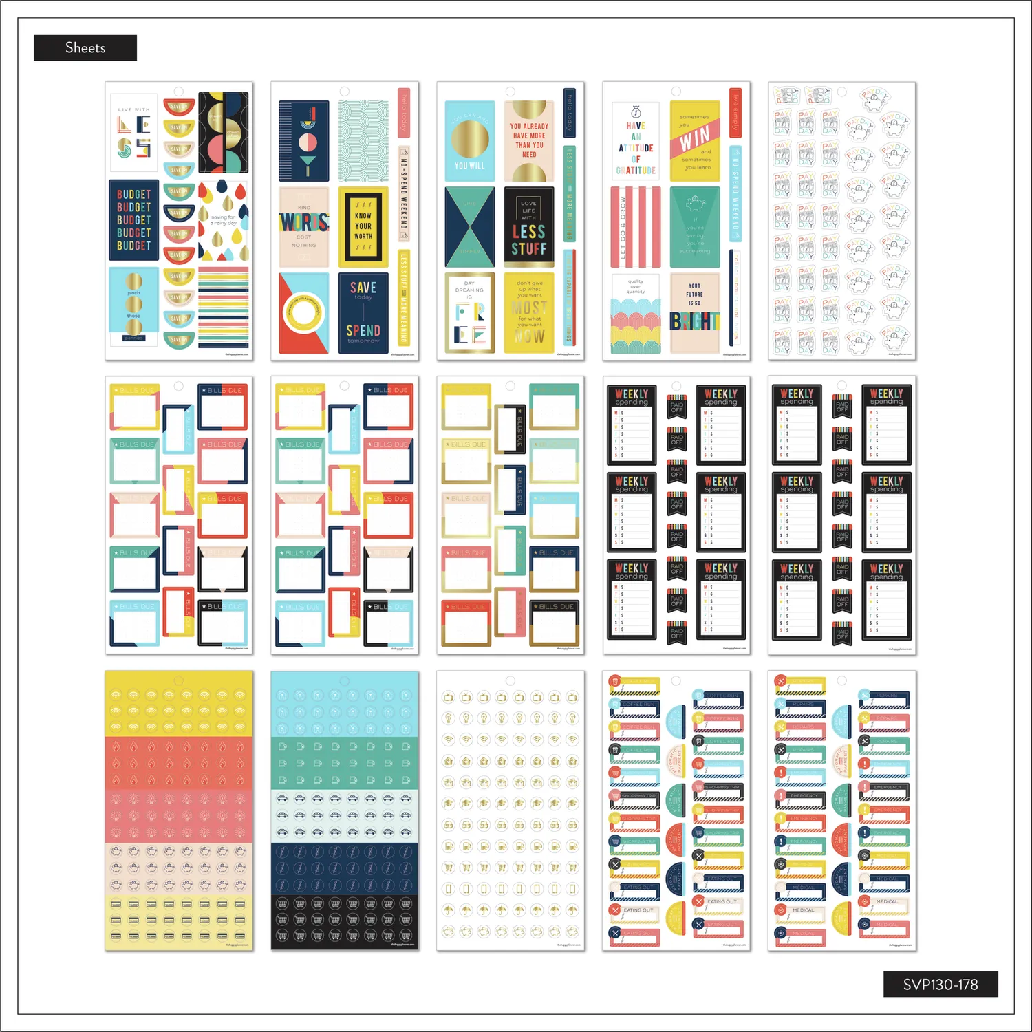 Happy Planner Bright Retro Budget stickers 1151 épargne