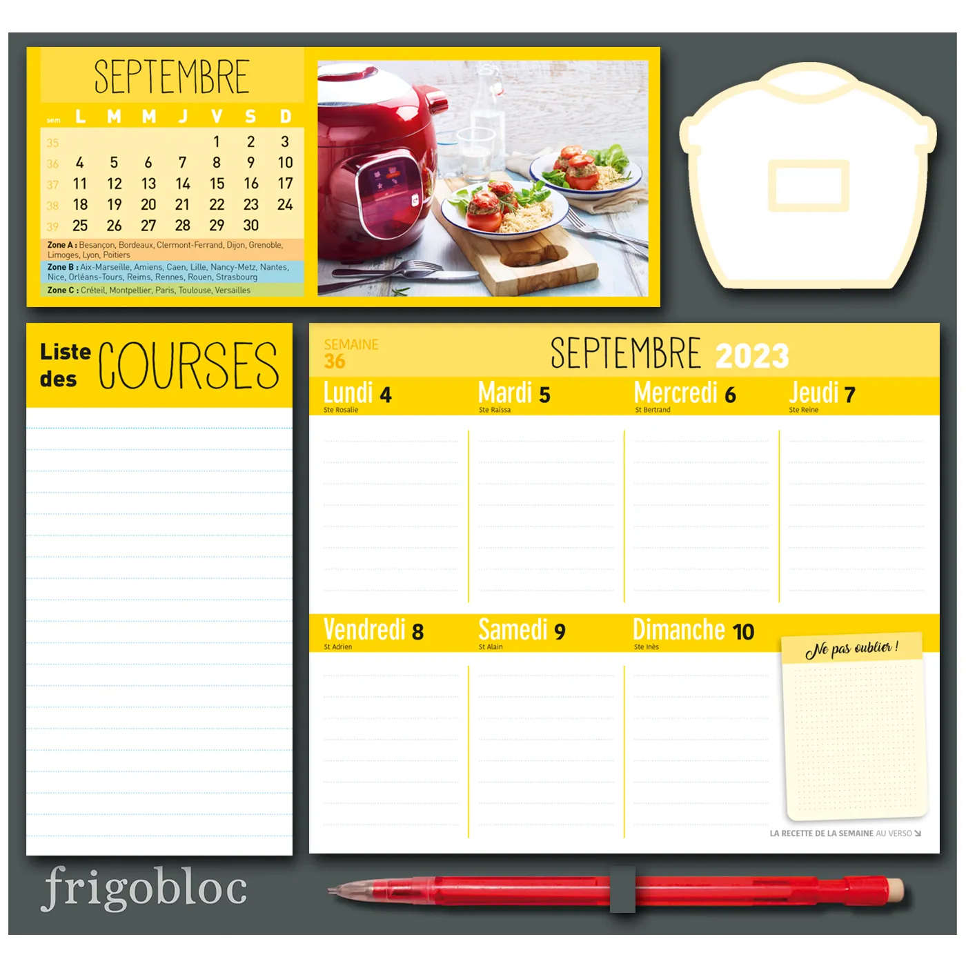 Frigobloc Hebdomadaire 2024 calendrier familial robot cuiseur