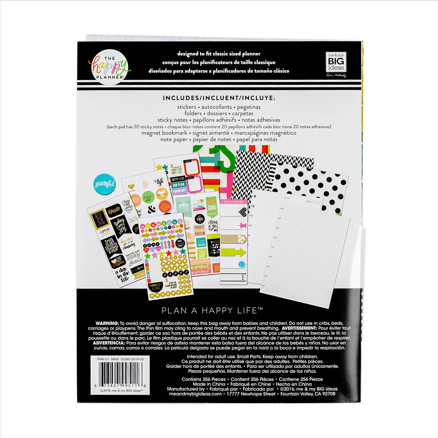 Happy Planner Classic pack accessoires Grateful 356 pièces pois