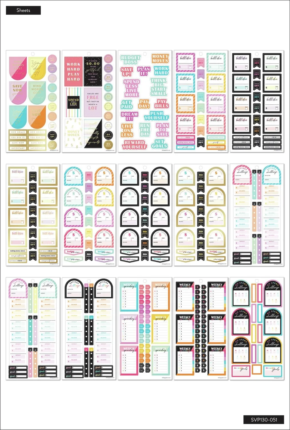 Happy Planner Bright Budget stickers 1089 pièces budget