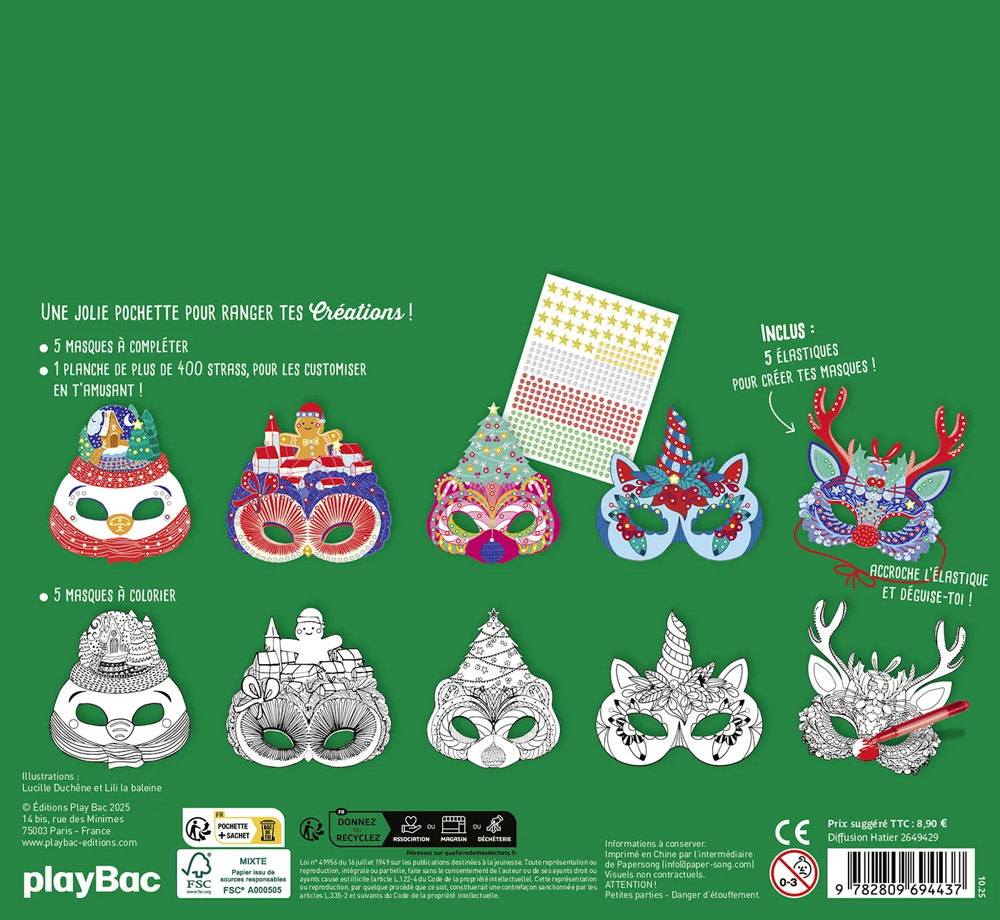 Frigobloc Mes masques Joyeux Noël kit créatif 5 masques strass