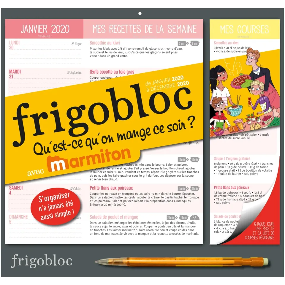 Frigobloc 2020 Qu'est-ce qu'on mange ce soir calendrier recettes Marmiton