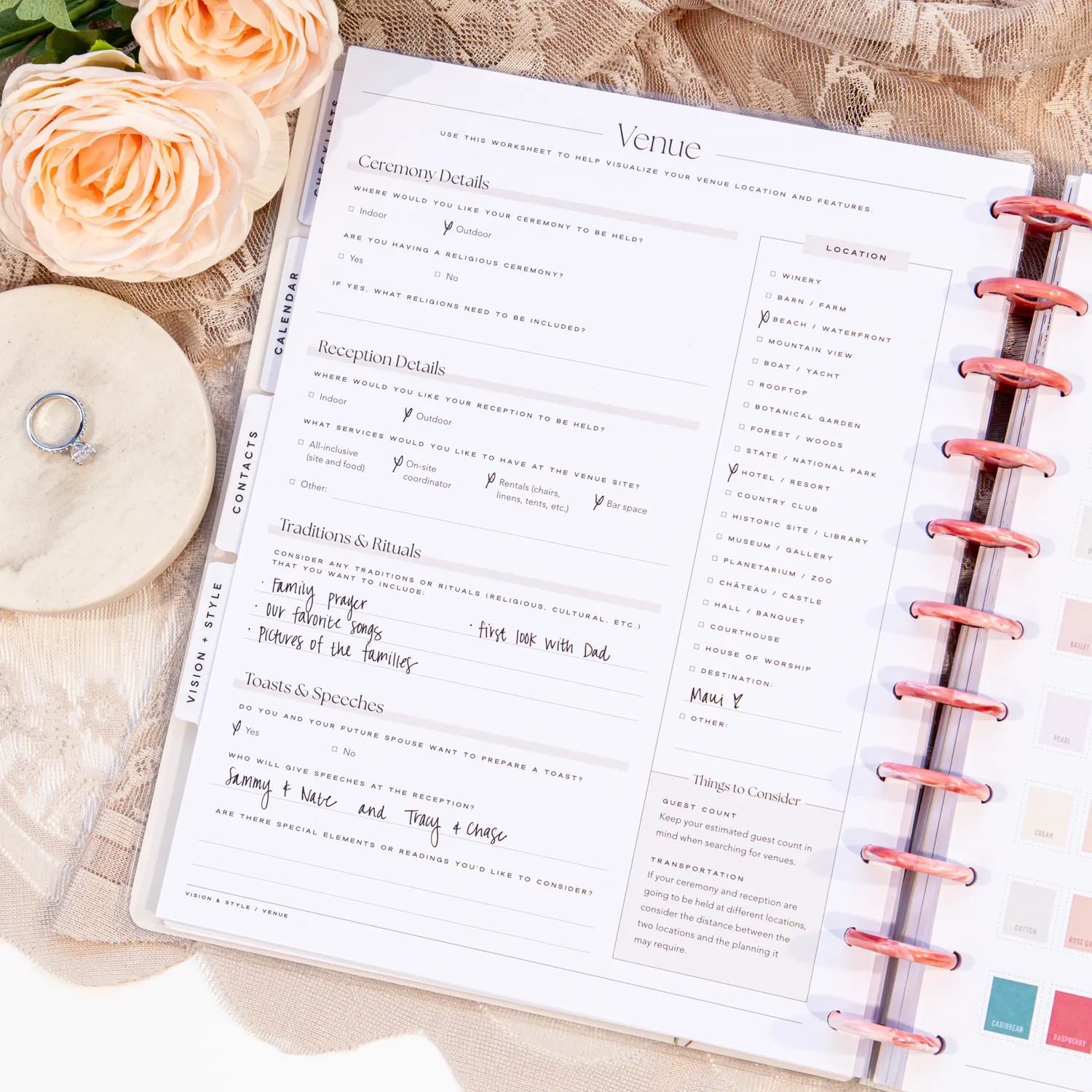 Happy Planner Blooming Romance Wedding agenda Big non daté 12 mois floral