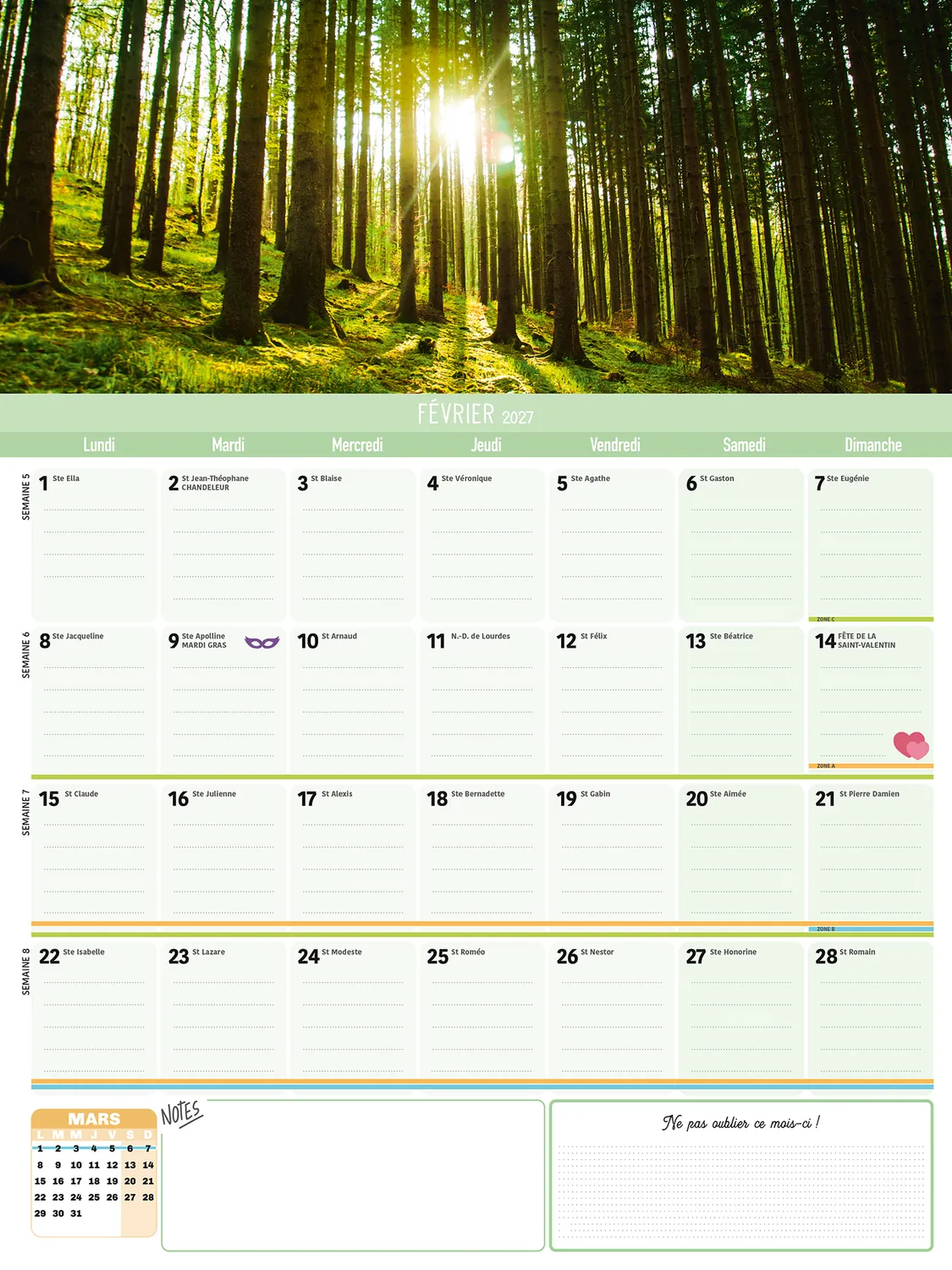 Frigobloc Année Positive 2027 calendrier mensuel aimanté
