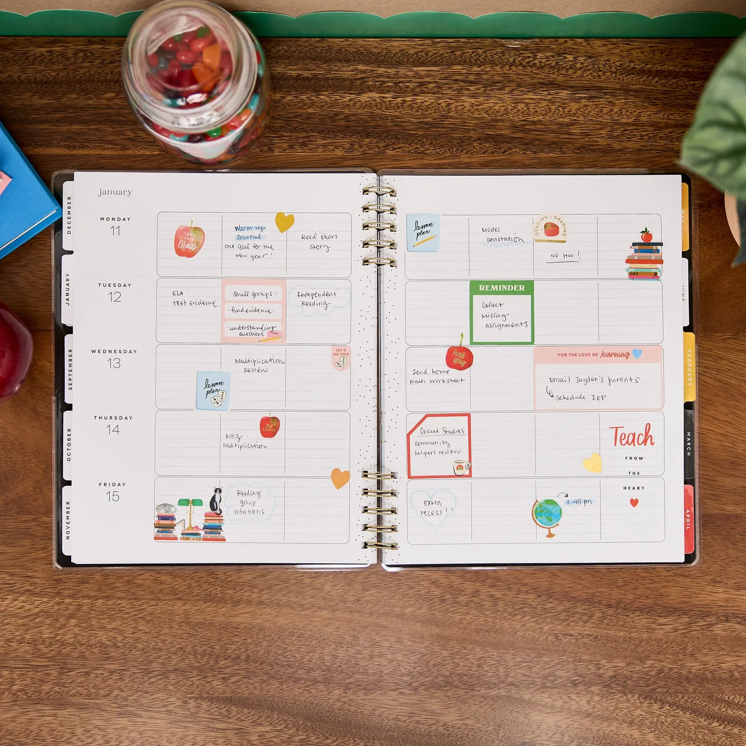 Happy Planner Bright Lessons agenda prof spirale juillet 2026-juin 2027