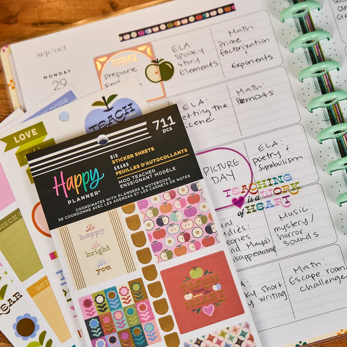 Happy Planner Mod Teacher stickers Big 711 pièces classe