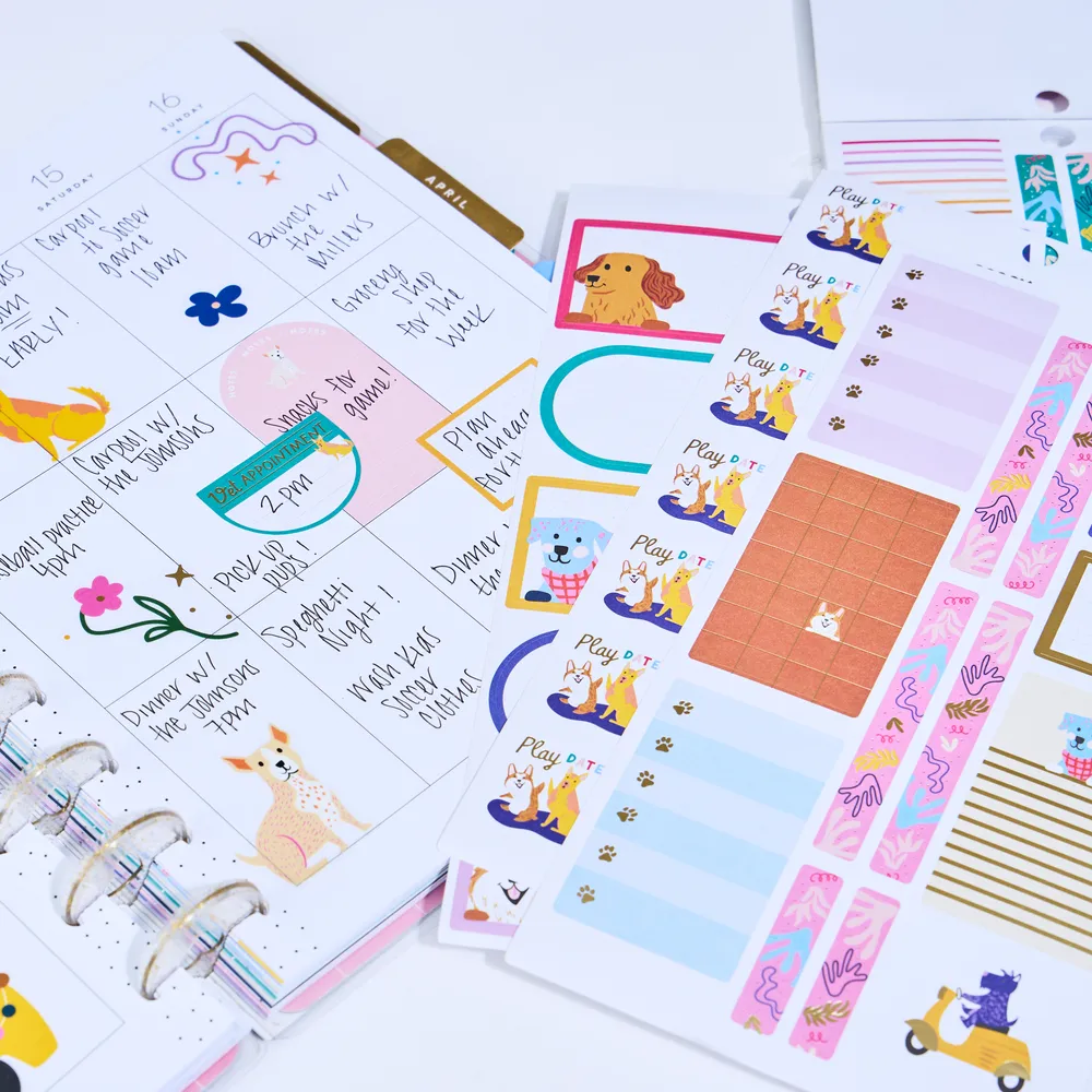 Happy Planner Playful Pups stickers agenda 451 pcs doré chiens