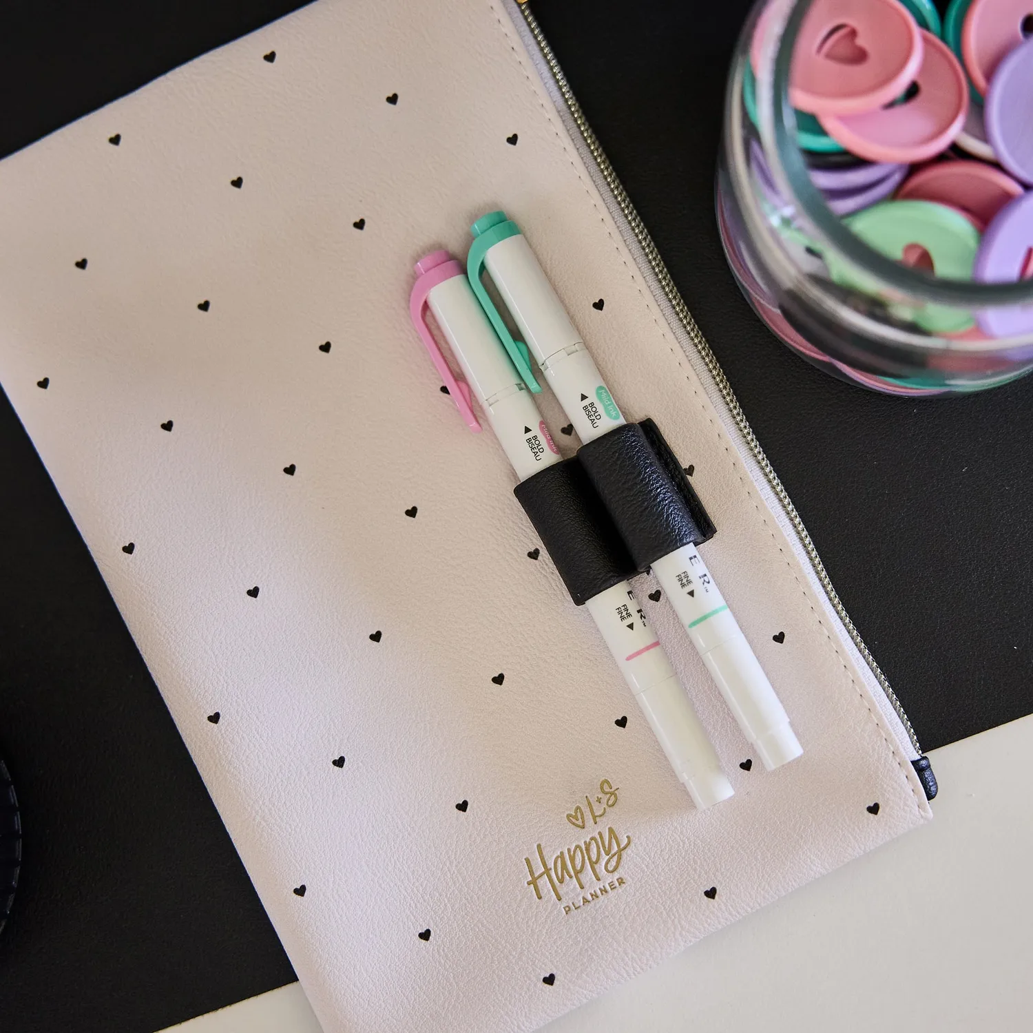 Happy Planner Love L+S trousse stylos élastique boucle