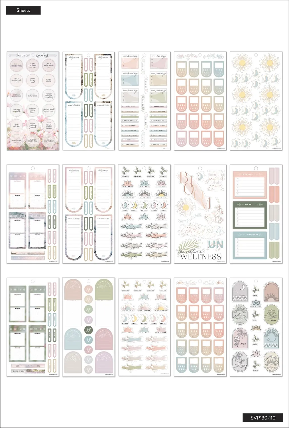 Happy Planner Nature of Wellness stickers 30 planches 593 stickers