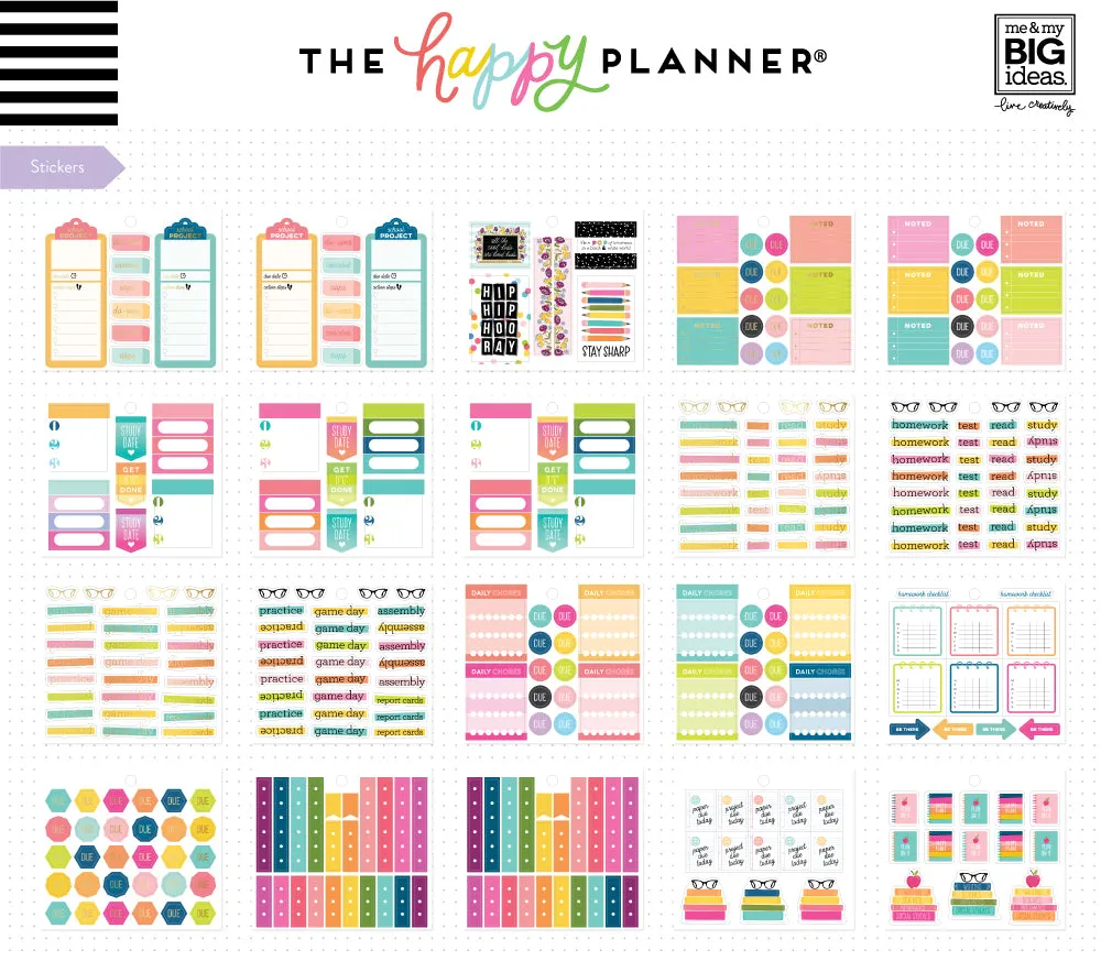 Happy Planner Stay Sharp pack accessoires étudiant stickers notes