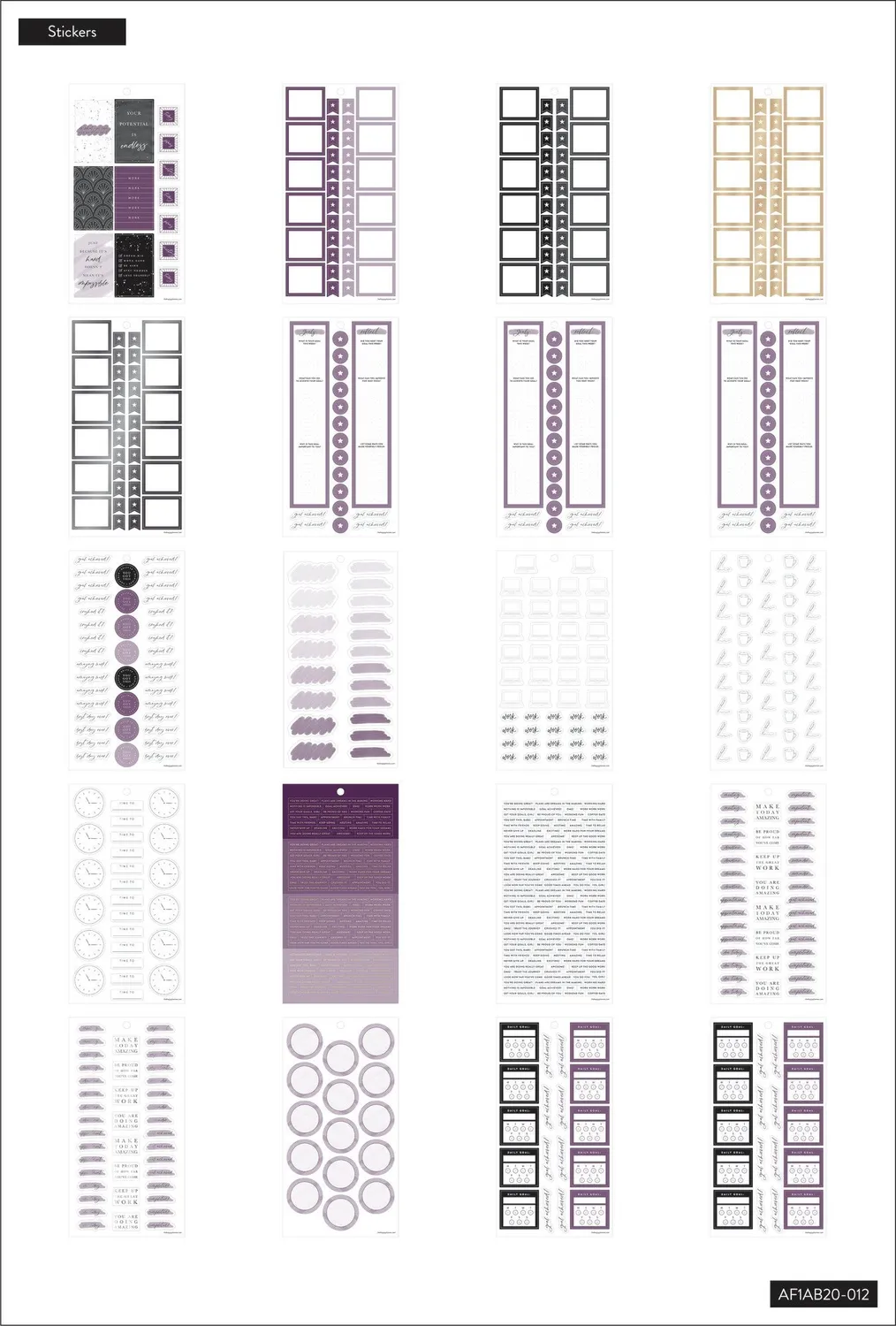 Happy Planner Girl With Goals carnet stickers + post-it violet