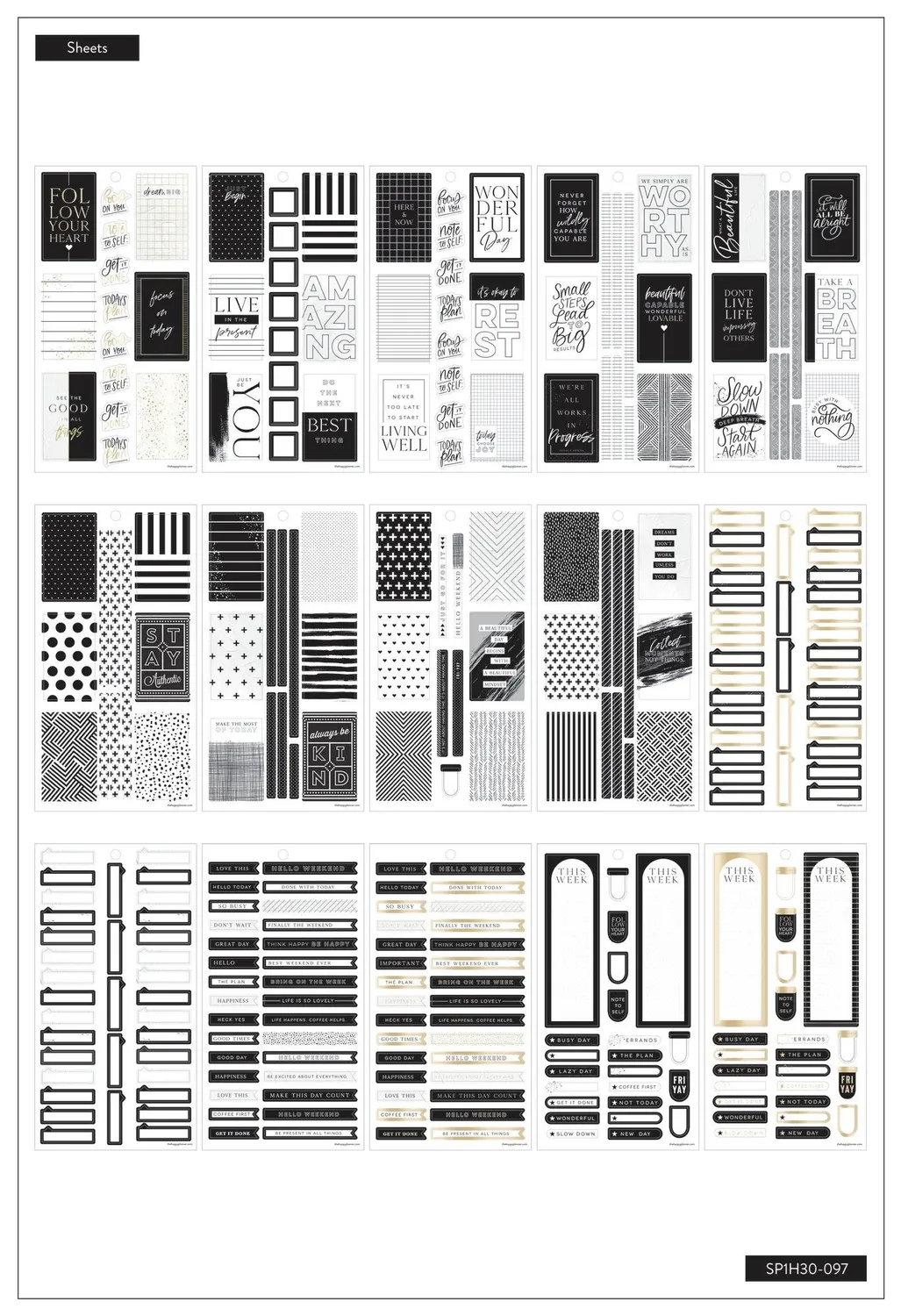 Happy Planner Black & White carnet stickers 573