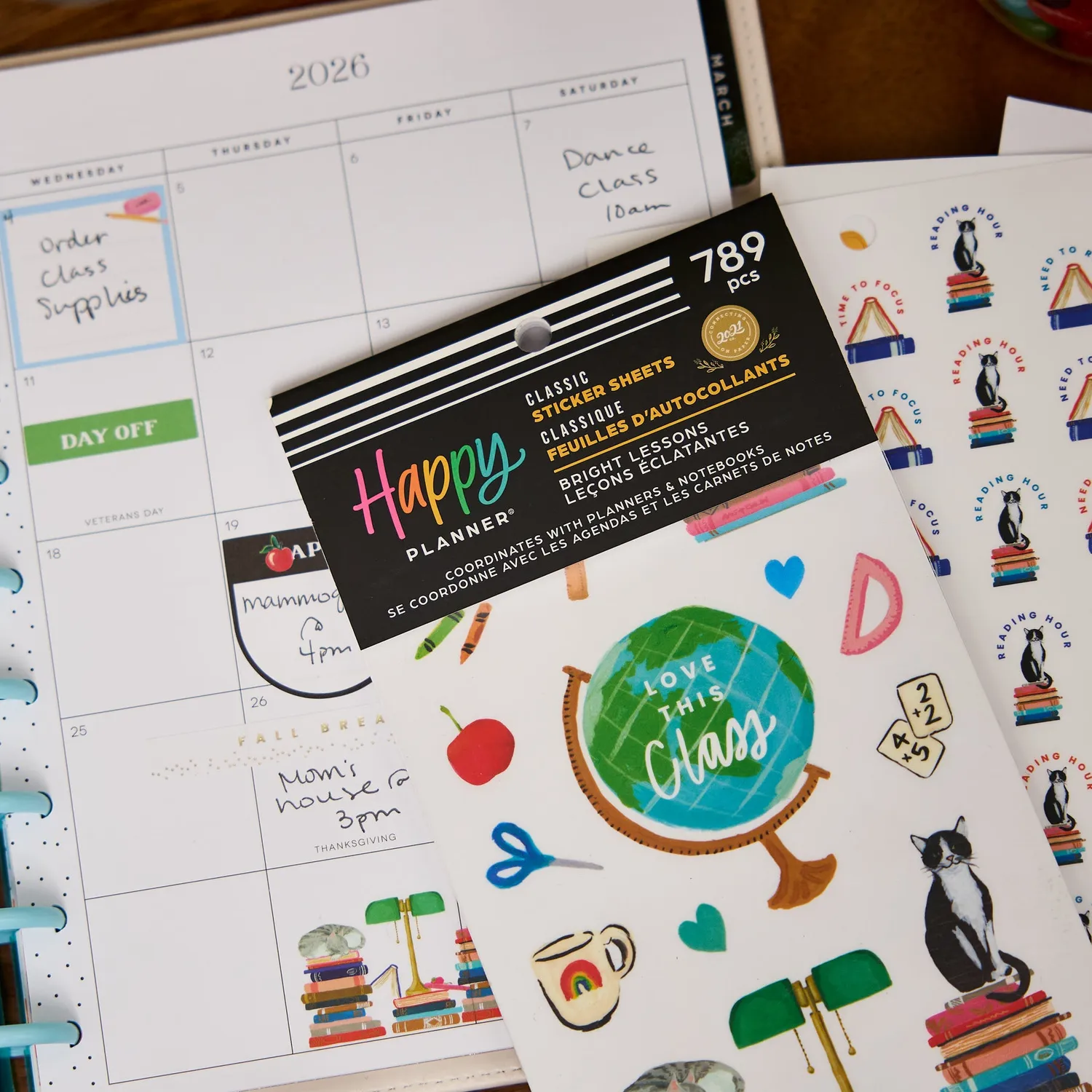 Happy Planner Bright Lessons stickers Classic 30 feuilles classe