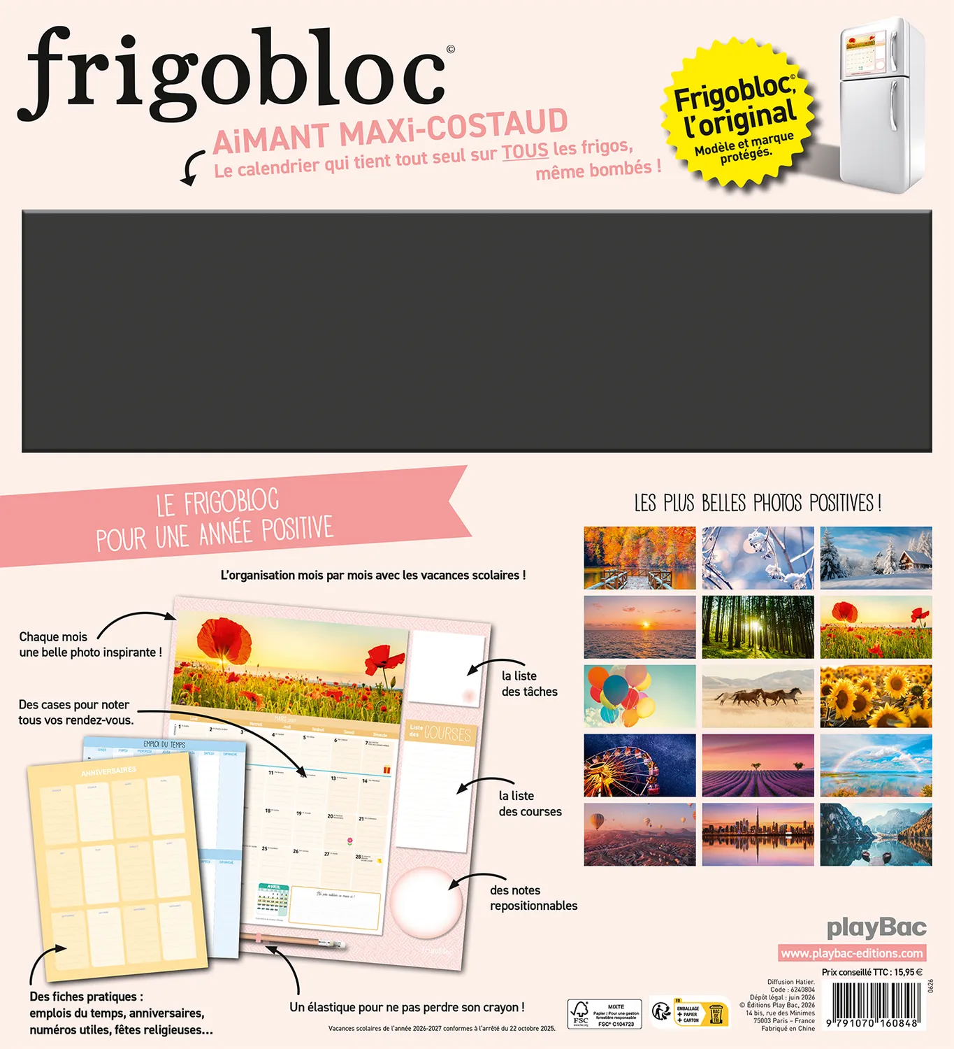 Frigobloc Année Positive 2027 calendrier mensuel aimanté