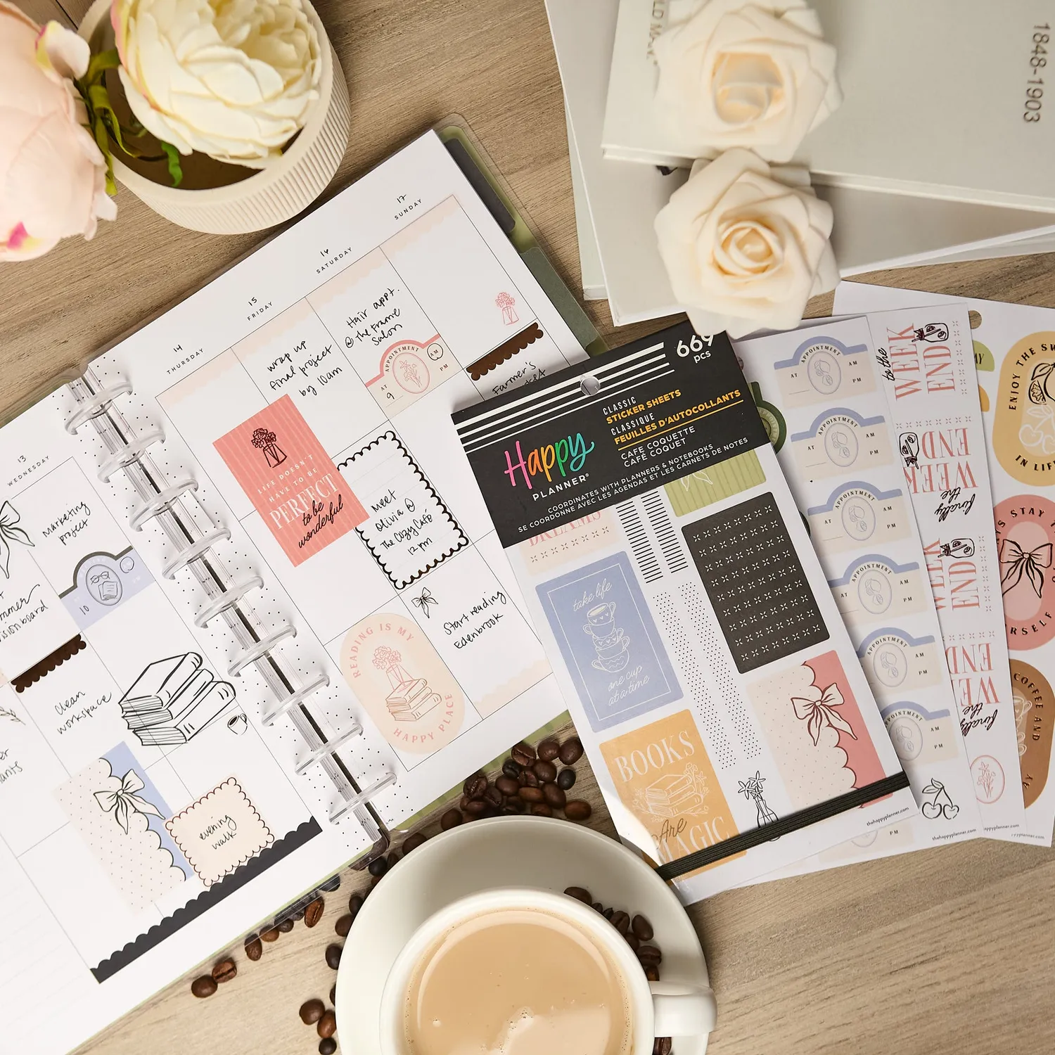 Happy Planner Café Coquette stickers value pack 30 feuilles