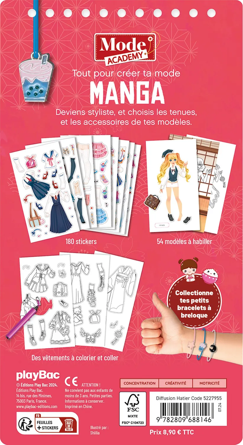 Frigobloc Mode Academy Manga carnet créatif 180 stickers bracelet