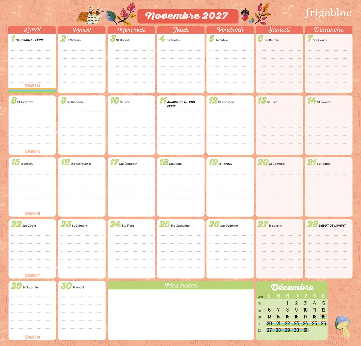 Frigobloc Planning Mensuel 2026-2027 calendrier 2 ans