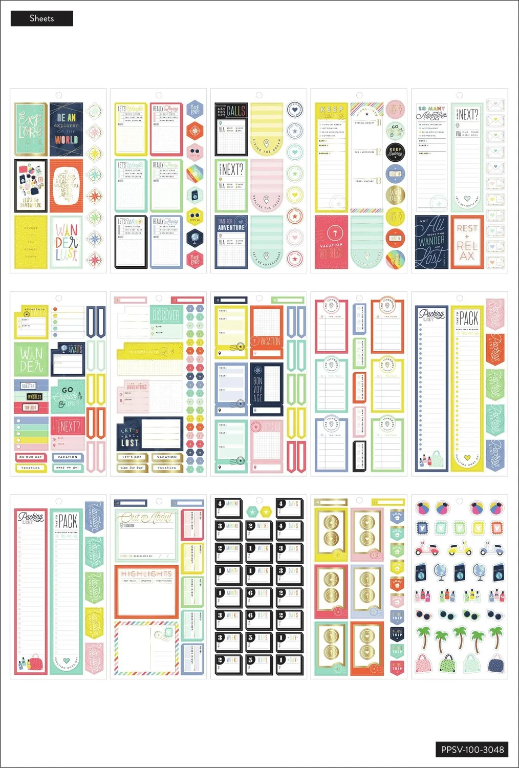 Happy Planner Travel stickers voyage 1281 pcs 30 feuilles