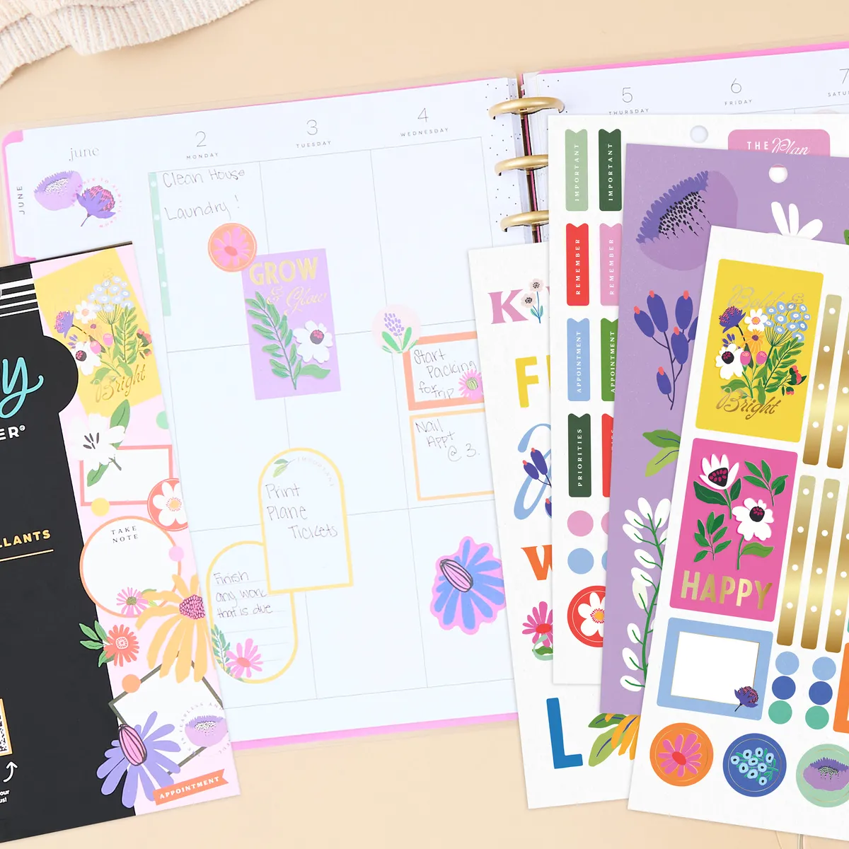 Happy Planner Brilliant Blooms stickers value pack 30 feuilles