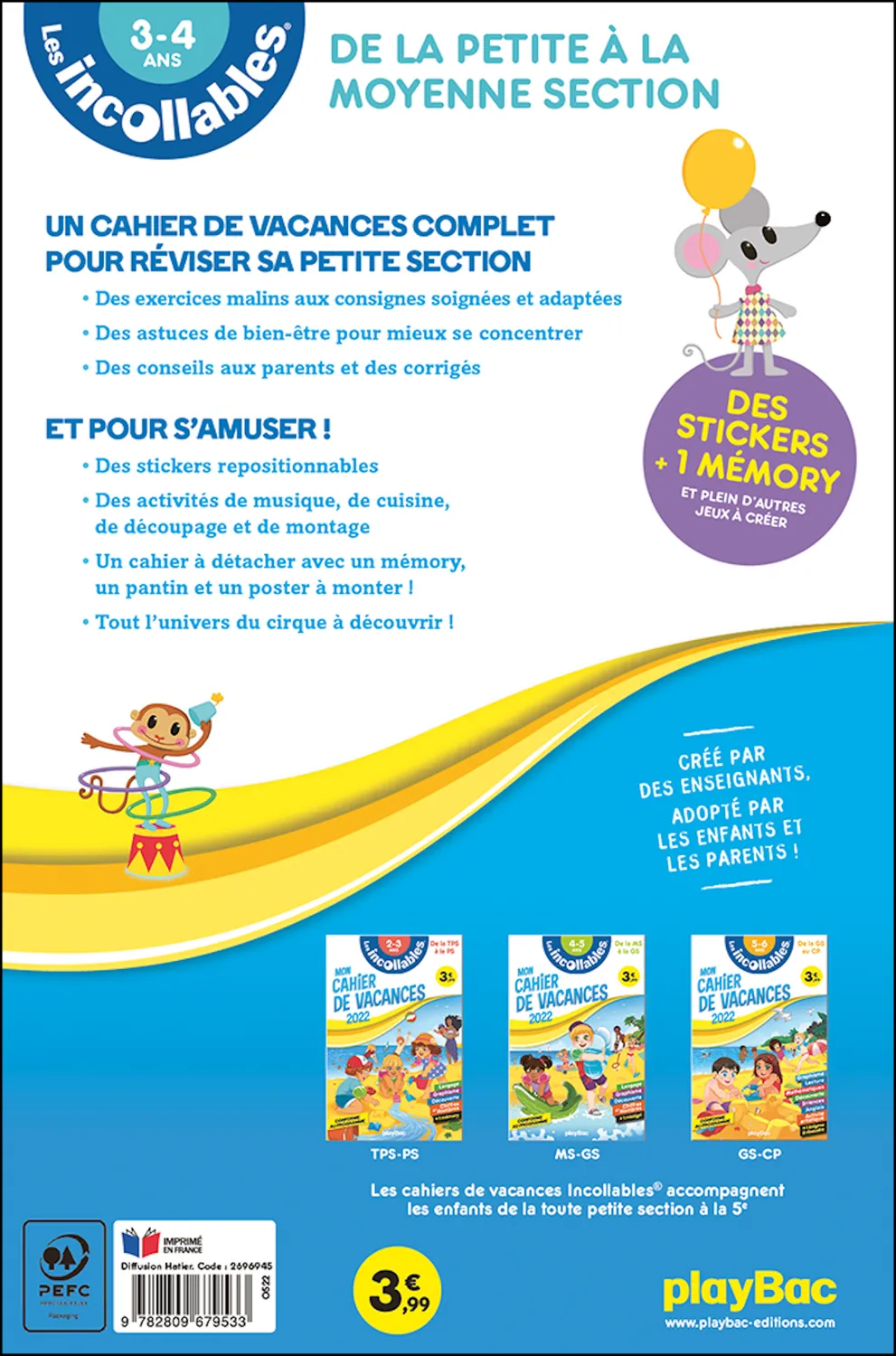 Frigobloc Les Incollables cahier vacances PS-MS 3-4 ans