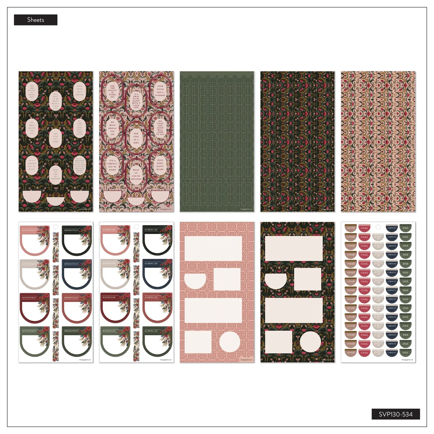 Happy Planner Twilight Tapestry stickers Big 30 feuilles floral
