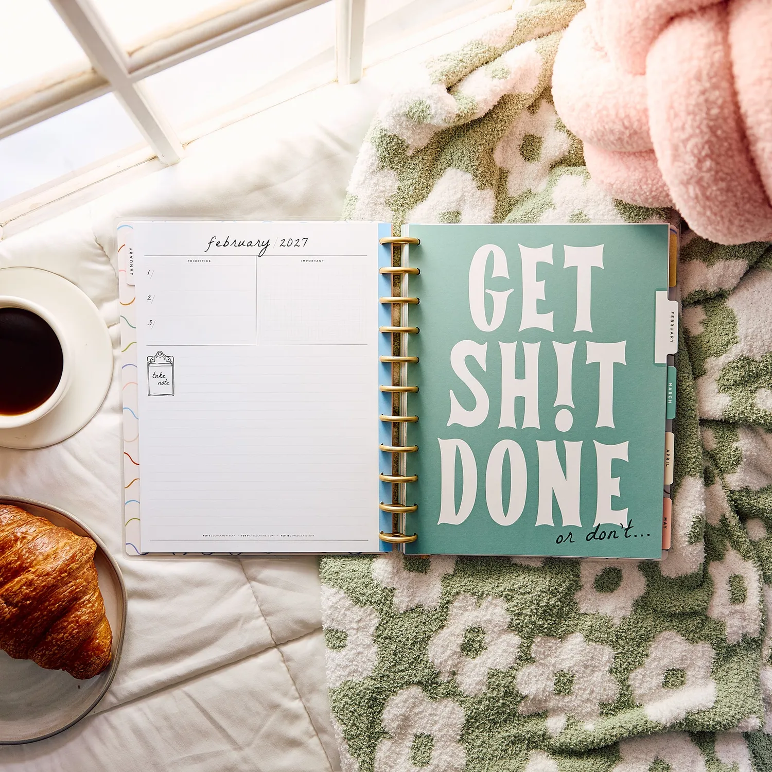 Happy Planner Pajama Plans 2027 agenda Big 12 mois dashboard